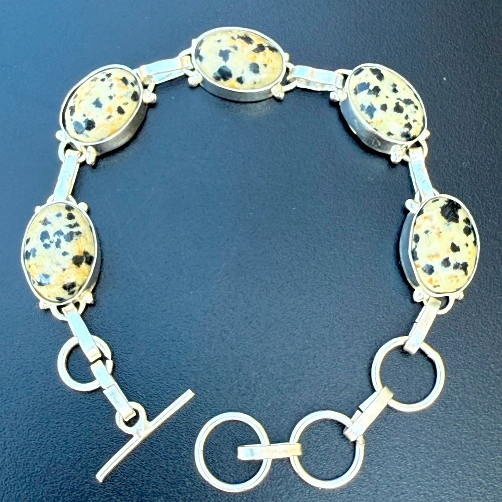 Dalmatian Jasper Stone Bracelet 925 silver